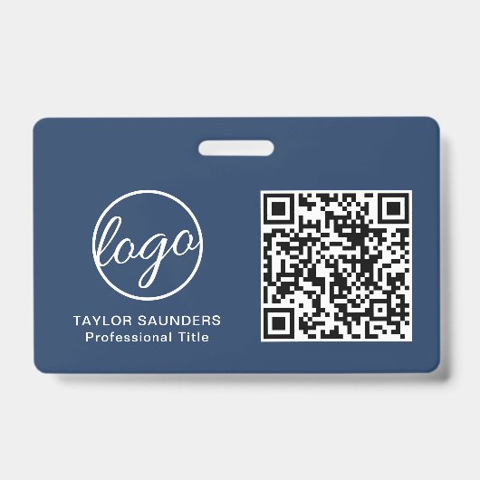 Einfache Navy Blue QR Code Mitarbeiter-ID Ausweis (Vorderseite)