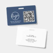 Einfache Navy Blue QR Code Mitarbeiter-ID Ausweis (Vorder- & Rückseite)