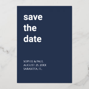 Einfache Navy Blue Save the Date Foil Einladung