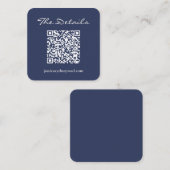 Einfache Navy Blue Script Hochzeitdetails QR Code Begleitkarte (Vorne/Hinten)