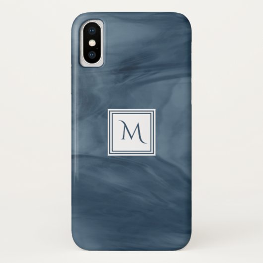 Einfache Navy Blue Subtle Marble Moderne Monogram Case-Mate iPhone Hülle (Rückseite)