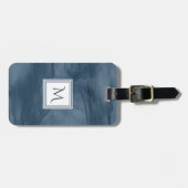 Einfache Navy Blue Subtle Marble Moderne Monogram Gepäckanhänger (Vorderseite horizontal)