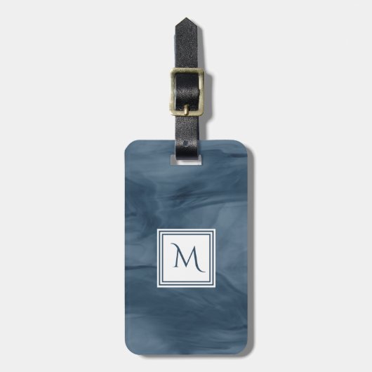 Einfache Navy Blue Subtle Marble Moderne Monogram Gepäckanhänger (Vorderseite vertikal)