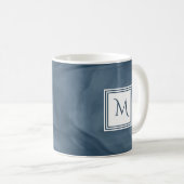 Einfache Navy Blue Subtle Marble Moderne Monogram Kaffeetasse (VorderseiteRechts)