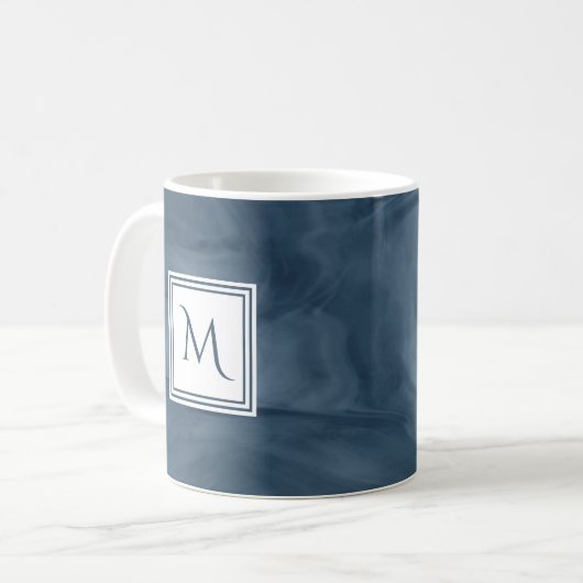 Einfache Navy Blue Subtle Marble Moderne Monogram Kaffeetasse (Vorderseite Links)