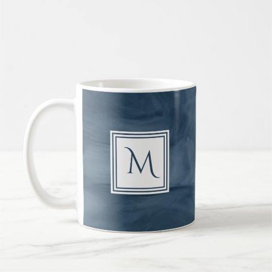 Einfache Navy Blue Subtle Marble Moderne Monogram Kaffeetasse (Links)