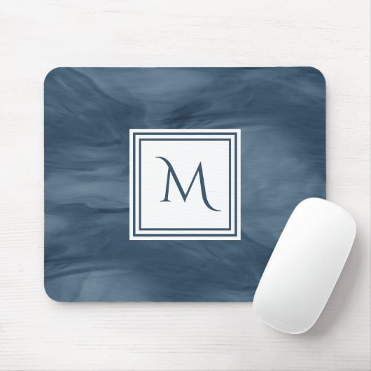 Einfache Navy Blue Subtle Marble Moderne Monogram Mousepad (Mit Mouse)