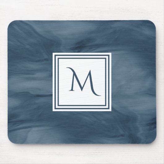 Einfache Navy Blue Subtle Marble Moderne Monogram Mousepad (Vorne)