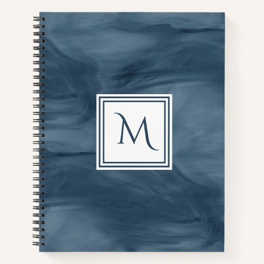 Einfache Navy Blue Subtle Marble Moderne Monogram Notizbuch (Vorderseite)