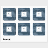 Einfache Navy Blue Subtle Marble Moderne Monogram Quadratischer Aufkleber (Blatt)