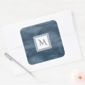 Einfache Navy Blue Subtle Marble Moderne Monogram Quadratischer Aufkleber (Umschlag)