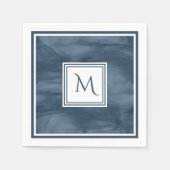 Einfache Navy Blue Subtle Marble Moderne Monogram Serviette (Vorderseite)