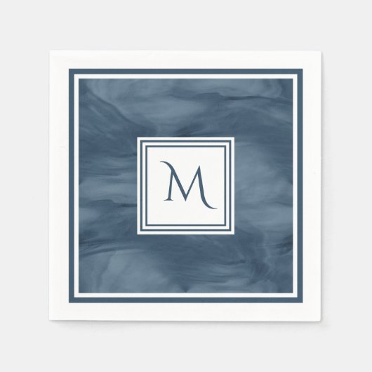 Einfache Navy Blue Subtle Marble Moderne Monogram Serviette (Vorderseite)