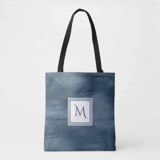 Einfache Navy Blue Subtle Marble Moderne Monogram Tasche (Vorderseite)
