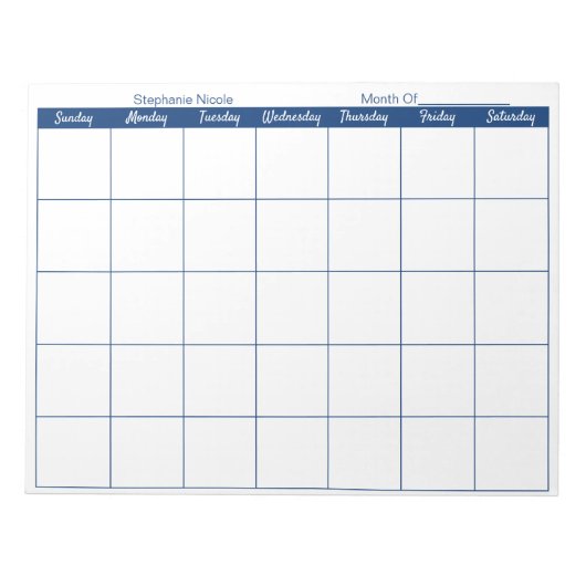 Einfache Navy Blue Thole Border Name Monatlicher P Notizblock (Vorderseite)