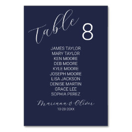Einfache Navy Blue Tischnummer Card mit Namen