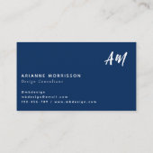 Einfache Navy Blue Two Monogram Lässige Skripte Visitenkarte (Rückseite)