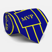 Einfache Navy Blue und Gelbe Streifen Monogram Krawatte (Gerollt)