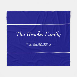 Einfache Navy Blue und White Family Name Date Est. Fleecedecke