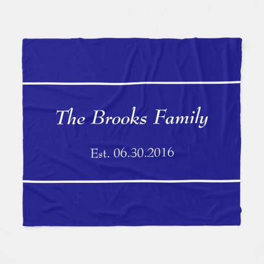 Einfache Navy Blue und White Family Name Date Est. Fleecedecke (Vorderseite (Horizontal))