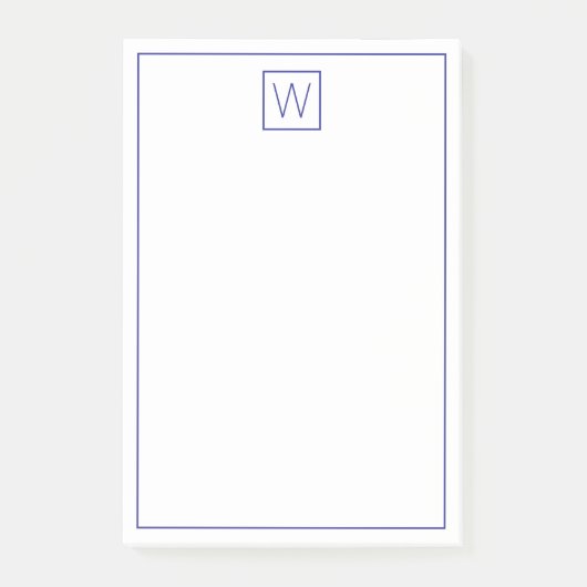 Einfache Navy Blue und White Monogram Post-it Klebezettel (Vorderseite)