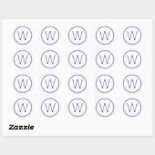 Einfache Navy Blue und White Monogram Runder Aufkleber (Blatt)