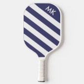 Einfache Navy Blue und White Strip Monogram Pickleball Schläger (Rückseite)