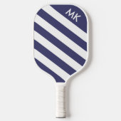 Einfache Navy Blue und White Strip Monogram Pickleball Schläger (Vorderseite)