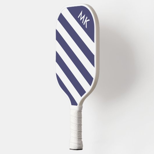 Einfache Navy Blue und White Strip Monogram Pickleball Schläger (Links)