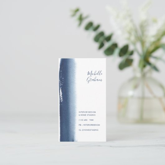 Einfache navy Blue Watercolor Moderne Visitenkarte (Stehend Vorderseite)