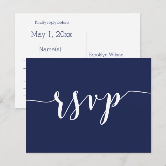Einfache Navy Blue Wedding RSVP Postkarten (Vorne/Hinten)
