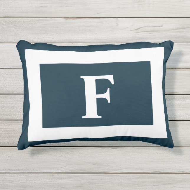 Einfache Navy Blue White Family Monogram Kissen Für Draußen (Vorderseite)