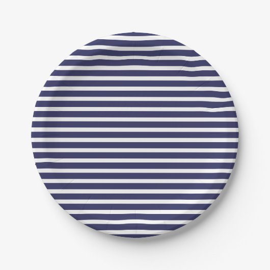 Einfache Navy Blue White Stripes Muster Pappteller (Vorderseite)
