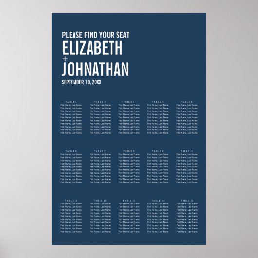 Einfache Navy-Typografie-Hochzeitstabelle Poster (Vorne)