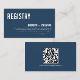 Einfache Navy Typografy Wedding Registry QR Code Begleitkarte