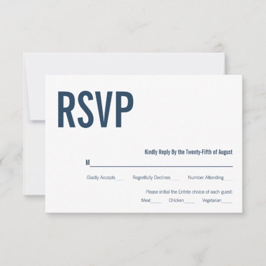 Einfache Navy Typografy Wedding RSVP Card (Vorderseite)