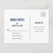 Einfache Navy Typografy Wedding RSVP Postkarte (Rückseite)