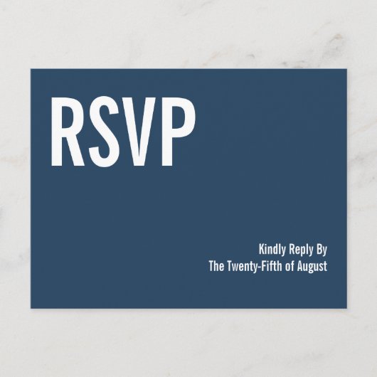 Einfache Navy Typografy Wedding RSVP Postkarte (Vorderseite)