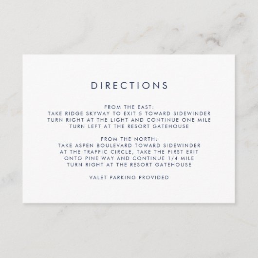 Einfache Navy und Weiß-Richtung Begleitkarte (Vorderseite)