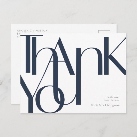 Einfache Navy White Pre-Addressed Vielen Dank Post Postkarte (Vorne/Hinten)