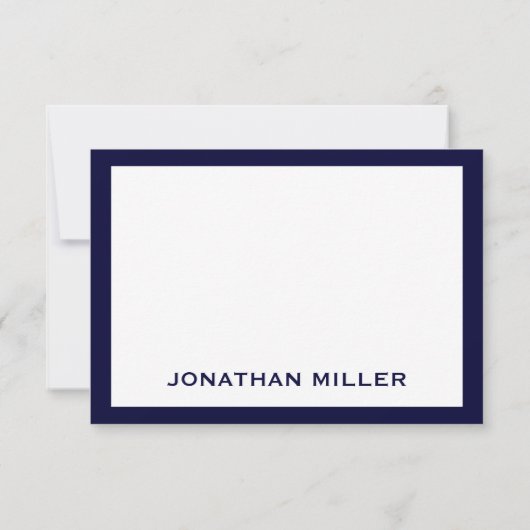 Einfache Navy White Typographic Name Note Card Karte (Rückseite)
