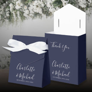 Einfache Navyblaue Hochzeit mit Signaturschrift Geschenkschachtel
