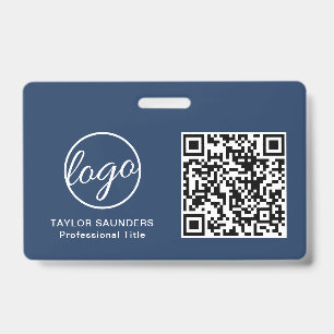 Einfache navyblaue QR-Code-Mitarbeiter-ID Ausweis