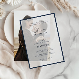 Einfache Navyblaue Rahmen-Schrift-Overlay-Hochzeit Pergament Einladungen