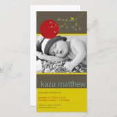 Einfache Nesting Bird & Family Baby Boy Foto Birth Ankündigung (Vorne/Hinten)