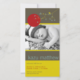 Einfache Nesting Bird & Family Baby Boy Foto Birth Ankündigung