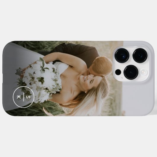 Einfache, neu verheiratete Foto Monogram Name Case-Mate iPhone Hülle (Rückseite (Horizontal))