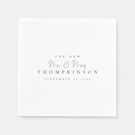 Einfache neue Mr. und Mrs. Name Datum Skript Serviette (Vorderseite)