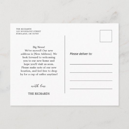 Einfache neue Zuhause - Ankündigung zur Adressvers Postkarte (Rückseite)