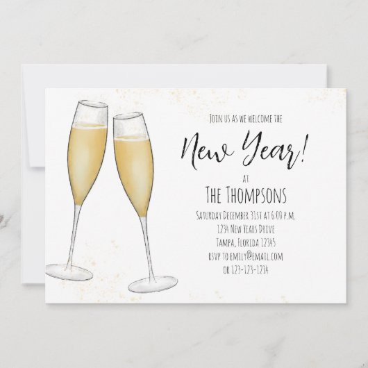 Einfache Neujahrsveranstaltungen im Party Champagn Einladung (Vorderseite)